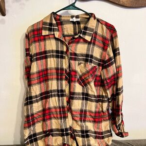 Plaid Flannel Shirt - Red, Black, and Tan
